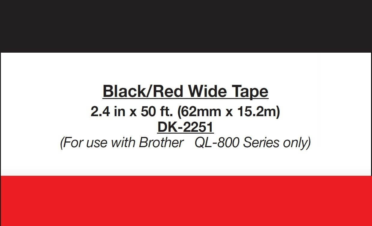 Etiqueta Brother DK-2251 Preto e Vermelho sobre Branco 62mm - Impressorajato