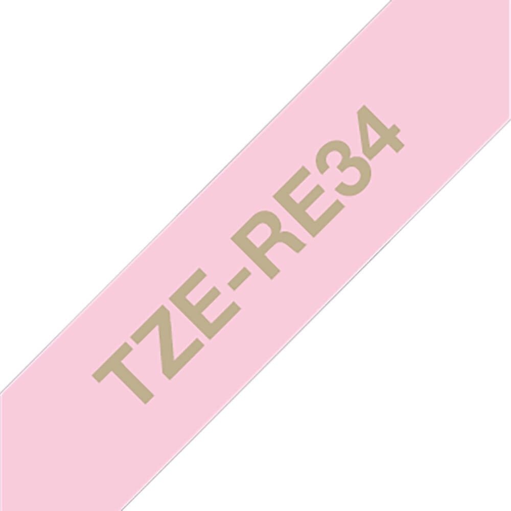 Fita Brother TZE-RE34 12mm Ouro sobre Cetim Rosa - Impressorajato