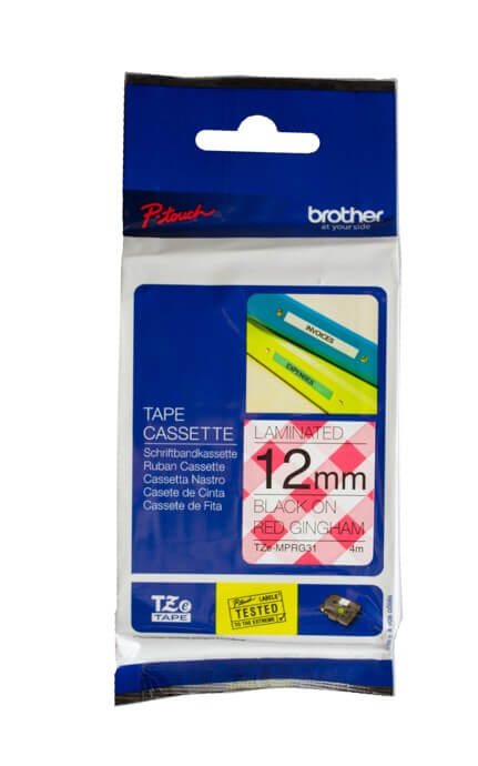 Fita Brother TZE-MPRG31 12mm Preto sobre Vermelho Xadrez - Impressorajato