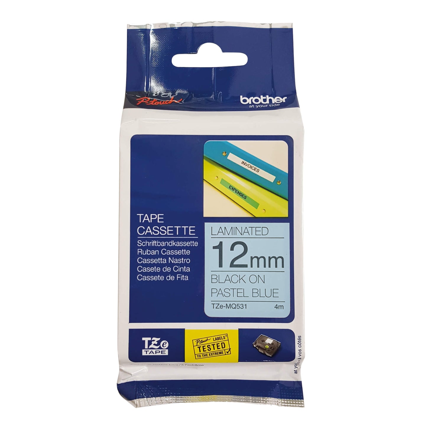 Fita Brother TZE-MQ531 12mm Preto sobre Azul Pastel - Impressorajato