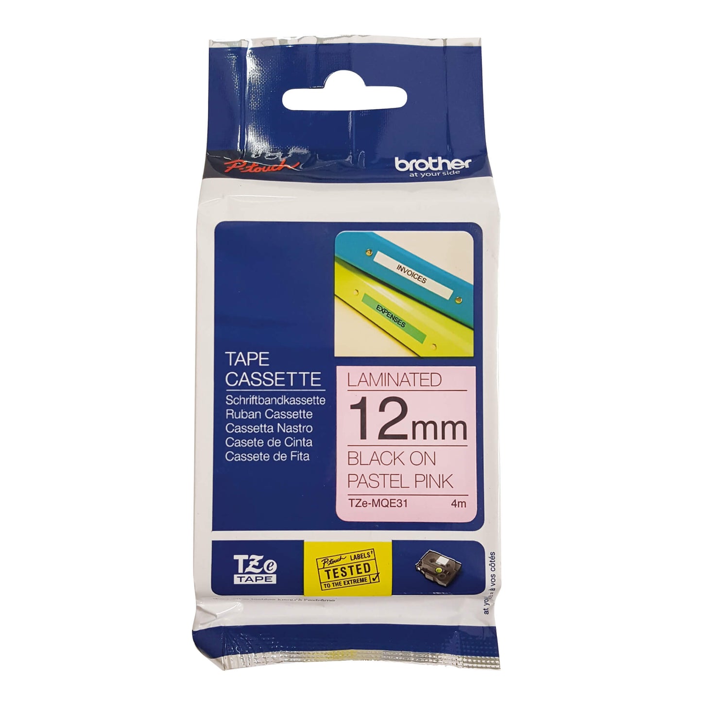 Fita Brother TZE-MQE31 12mm Preto sobre Rosa Pastel - Impressorajato