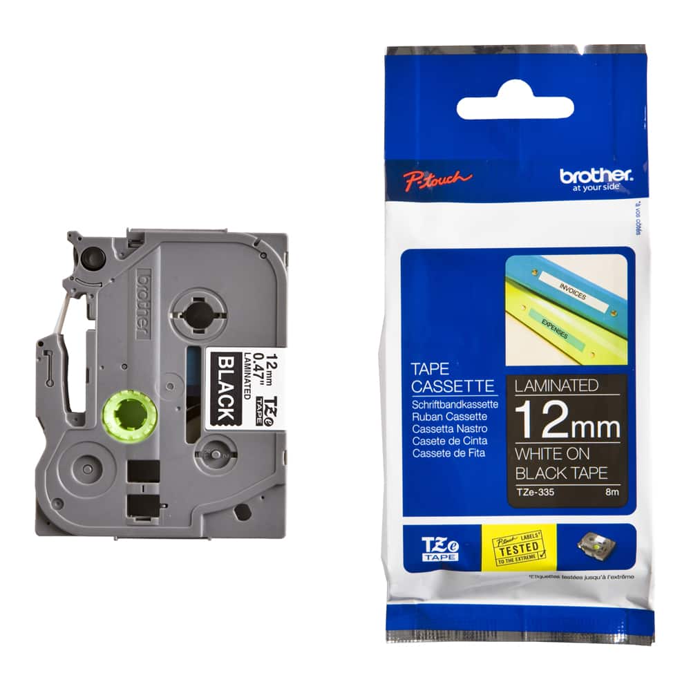 Fita Brother TZE-335 (TZ-335) 12mm Branco/Preto - Impressorajato
