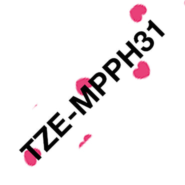 Fita Brother TZE-MPPH31 12mm Preto sobre Rosa Corações - Impressorajato