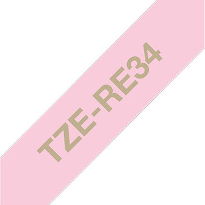 Fita Brother TZE-RE34 12mm Ouro sobre Cetim Rosa - Impressorajato