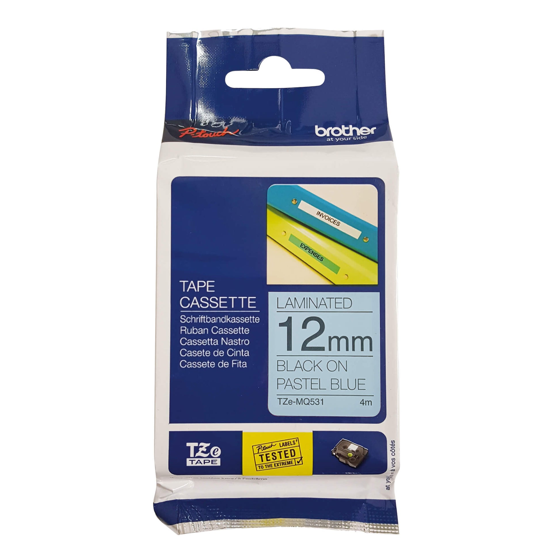 Fita Brother TZE-MQ531 12mm Preto sobre Azul Pastel - Impressorajato